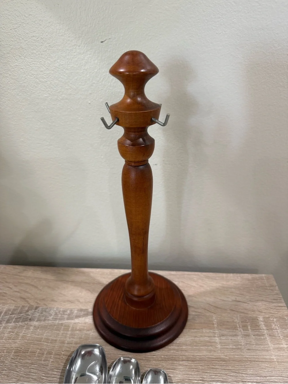 Wooden Stand with Hanging Stainless Spoons